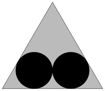 Packing two unit circles in an equilateral triangle